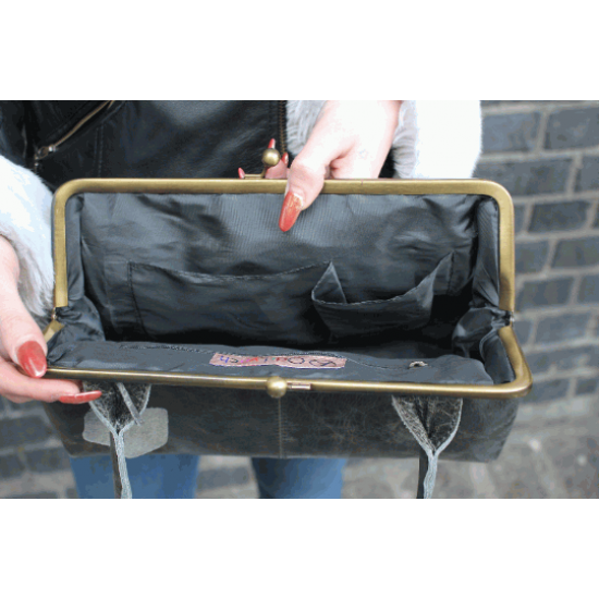 Doris Shoulder Bag Clip Clasp Charcoal Leather Doris Shoulder Bag Clip Clasp Charcoal Leather